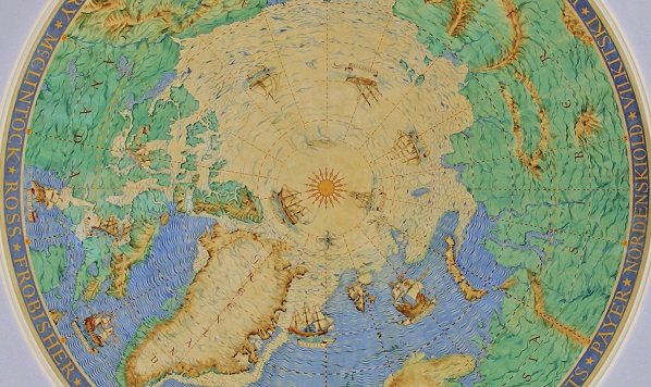 Antique map of the world, centered on the north pole